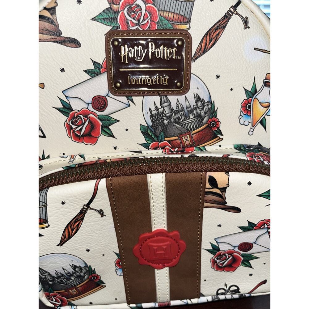 Loungefly Harry Potter Tattoo Art Cream Color Mini Backpack Excellent Condition - Picture 10 of 16